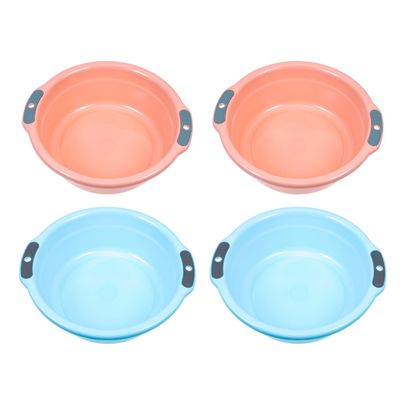 HONITANO 4pcs Double Handles Wash Basin Set in Blue, Thickened Pp Material, Easy to Carry and Store, Hanging Hole Design for Household Kitchen and Face Washing Use Random Color