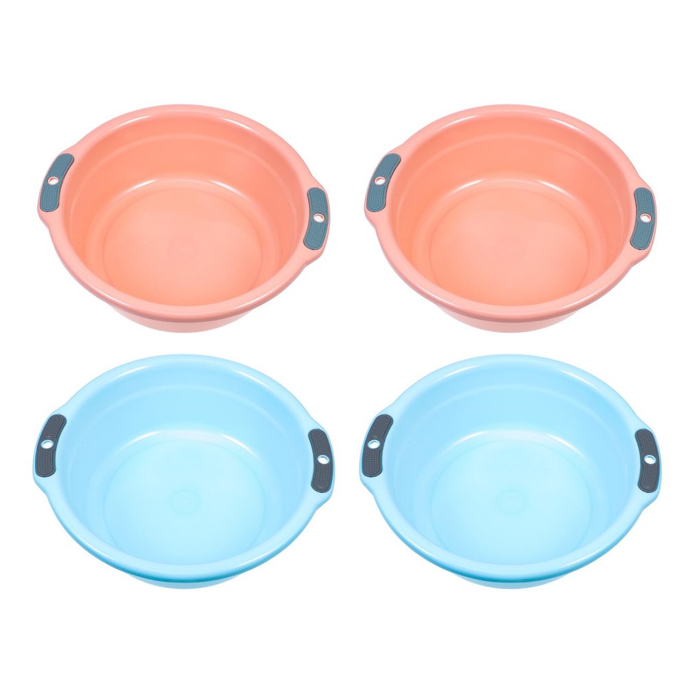 HONITANO 4pcs Double Handles Wash Basin Set in Blue, Thickened Pp Material, Easy to Carry and Store, Hanging Hole Design for Household Kitchen and Face Washing Use Random Color