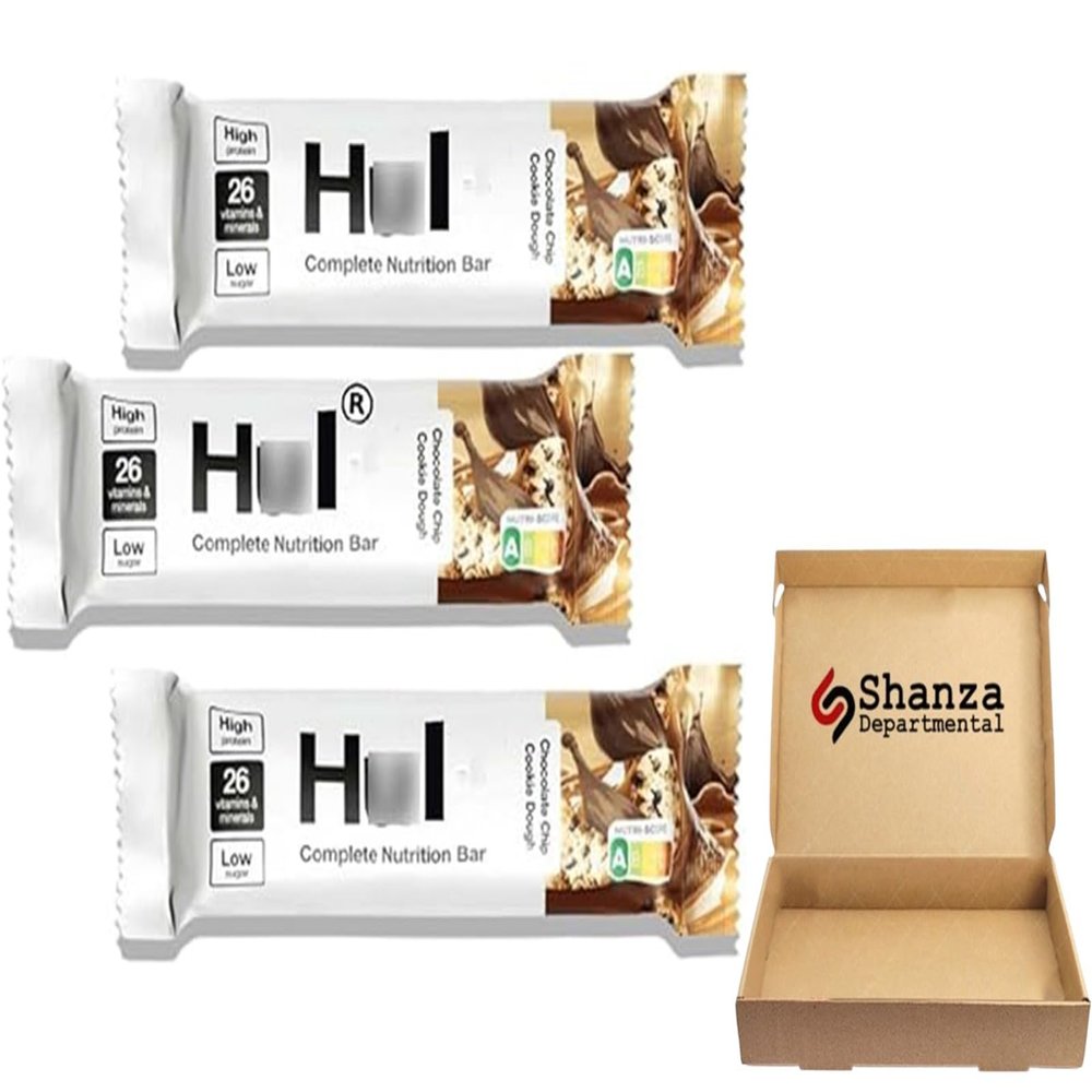 Hul Complete Nutrition Bar Variety Pack 55g 4 Flavours (Fudge Brownie, Chocolate Chip Cookie Dough, Chocolate Caramel, Dark Chocolate Raspberry) (3 Bars, Chocolate Chip Cookie Dough)