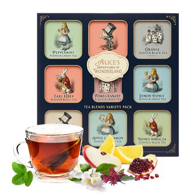 Assorted Tea Gifts for Women - Alice Adventures 9 x 36g Assorted Flavor Green Tea Variety - Total 36 Tea Bags. Great Gifts for Women, Men Stocking Fillers, Christmas Eve Box Fillers