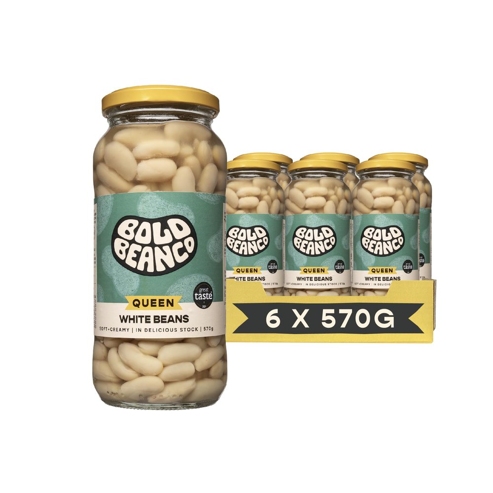 Bold Bean Queen White Beans 6 x 570g High Protein & Fibre Ready to Eat Vegan, Gluten Free Pantry Staple