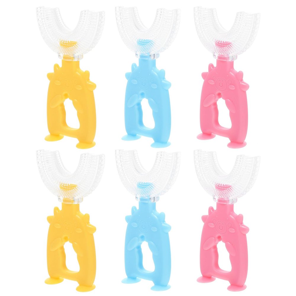 Anneome Manual Toothbrushes Random Color 6pcs with Soft Silicone Bristles U-Shaped and Comfortable Grip, Effective Teeth Cleaning Tool for Oral Cleaning and Kids