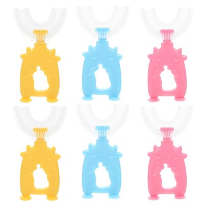 Toyvian Toothbrushes 6pcs and Comfortable Grip with Soft Silicone Bristles Toothbrush Set U-Shaped for Oral Cleaning, Manual with Comprehensive Cleaning Design Random Color Kids Toddler