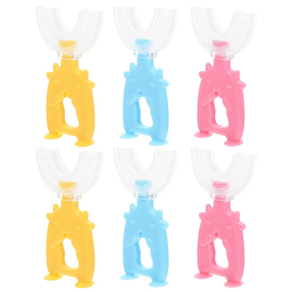 YARNOW 6pcs U-Shaped Manual Toothbrush Set, Soft Food-Grade Silicone Brush Head, 360 Teeth Cleaning Tool for Boys and, Colorful Pack