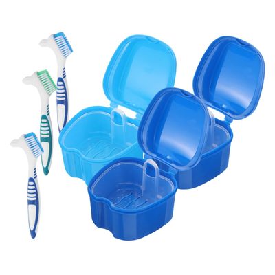 3 Sets Denture Box with Brush Plastic Nylon Storage Case
