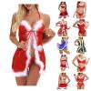 Sexy Santa Outfit Women, Sexy Santa Babydoll Dress Lace Chemise with Faux Fur Mesh Sleepwear Naughty Festive Nightwear view 1