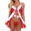 Sexy Santa Outfit Women, Sexy Santa Babydoll Dress Lace Chemise with Faux Fur Mesh Sleepwear Naughty Festive Nightwear view 2