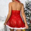 Sexy Santa Outfit Women, Sexy Santa Babydoll Dress Lace Chemise with Faux Fur Mesh Sleepwear Naughty Festive Nightwear view 4