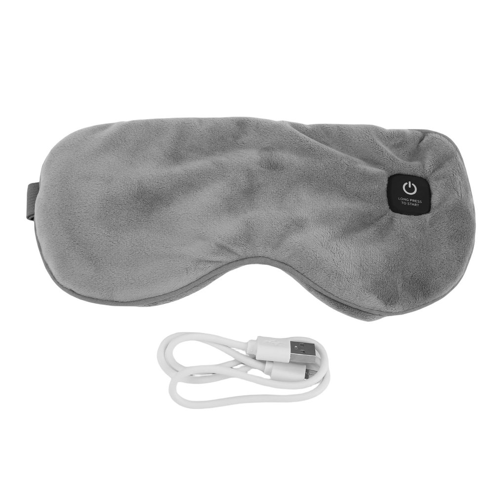 BRRNOO Heated Eye Cover USB Rechargeable 3 Level Heating Warm Compress Eye Mask for Home Travel Gray Ultra Soft Fleece Ice Silk Fabric Adjustable 45 65mm Lightweight 88g (Gray)