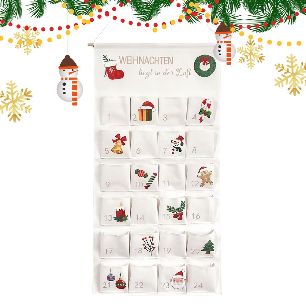 Christmas Countdown Calendar With Pockets - Reusable Holiday Fabric Storage Bag | 24 Pockets Advent Countdown Calendar 2025 For Chocolate Candy Cookie Treat