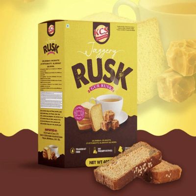 KCS Gur Rusk 400g - Sweet & Crunchy Traditional Indian Biscuit | Perfect Tea-Time Snack