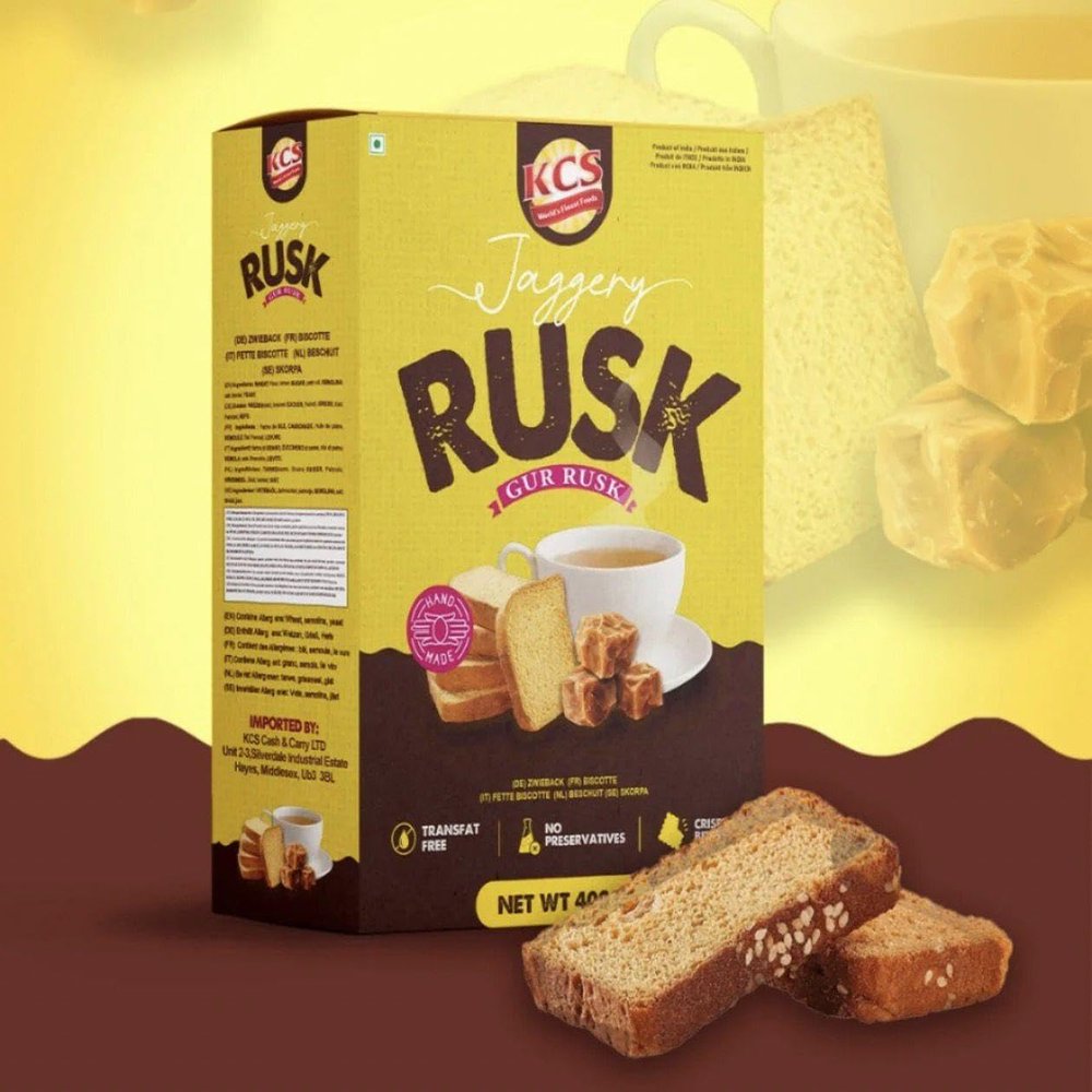 KCS Gur Rusk 400g - Sweet & Crunchy Traditional Indian Biscuit | Perfect Tea-Time Snack