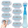 8PCS Women's Razor Blades Refills With Blue Handle,Women Razors For Shaving,Razor Heads Women,3 Layer Head & Pivoting Head,Smooth Womens Razors For Smooth Shave,Effortless,Washable & Easy To Replace