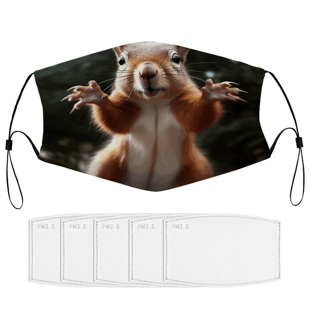 BVKWNTSA Reusable Respirator Face Mask with Filter - Squirrel Funny Animal1 Printed Breathable Cotton Dust/Paint Safety Cover, Adjustable Ear Straps & Nose Wire