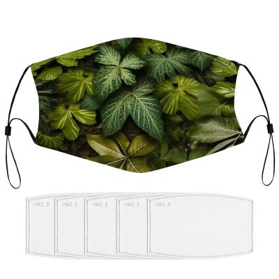 BVKWNTSA Reusable Respirator Face Mask with Filter - Green Leaves And Plants Printed Breathable Cotton Dust/Paint Safety Cover, Adjustable Ear Straps & Nose Wire