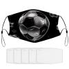 BVKWNTSA Reusable Respirator Face Mask with Filter - Soccer Black Printed Breathable Cotton Dust/Paint Safety Cover, Adjustable Ear Straps & Nose Wire