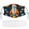 BVKWNTSA Reusable Respirator Face Mask with Filter - Rocket Clipart Space Ship Printed Breathable Cotton Dust/Paint Safety Cover, Adjustable Ear Straps & Nose Wire