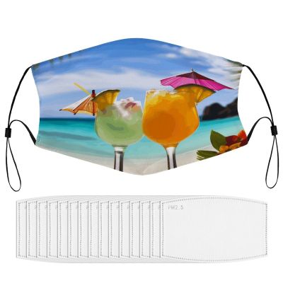 BVKWNTSA Reusable Respirator Face Mask with Filter - Tropical Beach Drink Printed Breathable Cotton Dust/Paint Safety Cover, Adjustable Ear Straps & Nose Wire