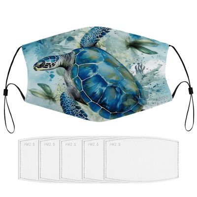 BVKWNTSA Reusable Respirator Face Mask with Filter - Sea Turtle-Blue Printed Breathable Cotton Dust/Paint Safety Cover, Adjustable Ear Straps & Nose Wire