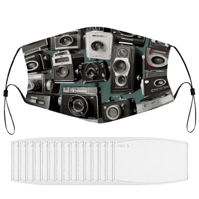 BVKWNTSA Reusable Respirator Face Mask with Filter - Retro Cool Camera Collection1 Printed Breathable Cotton Dust/Paint Safety Cover, Adjustable Ear Straps & Nose Wire