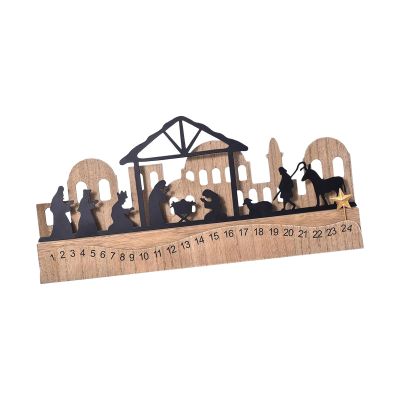 Uqezagpa Nativity Scene Themed 24 Days Advent Calendar Wooden Festival For Kids Adults Festival Celebration Christmas Home Decoration