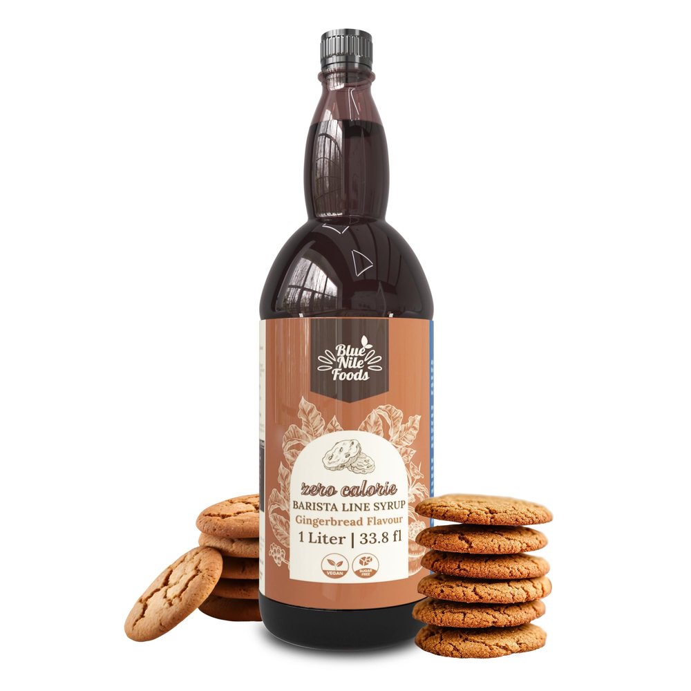 Blue Nile Foods Gingerbread Barista Coffee Syrup, No Sugar Gingerbread Syrup, No Calorie Gingerbread Coffee Syrup, Ideal for Hot or Iced Coffee, Ginger Syrup, Gingerbread Syrup for Coffee, 1L