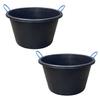 TRG Set Of 2 X 70L Black Heavy Duty Bucket with Blue Rope Handles Perfect for Mixing Plaster, Cement, Muck & Water Versatile Indoor & Outdoor Storage Tub for Garden, DIY & Construction view 1