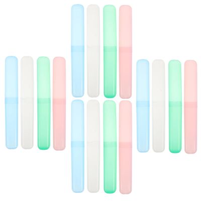 Alipis 16PCS Travel Toothbrush Box Portable Plastic Hard Case with Dustproof Lid for Camping Home School Business Trip Oral Hygiene Storage