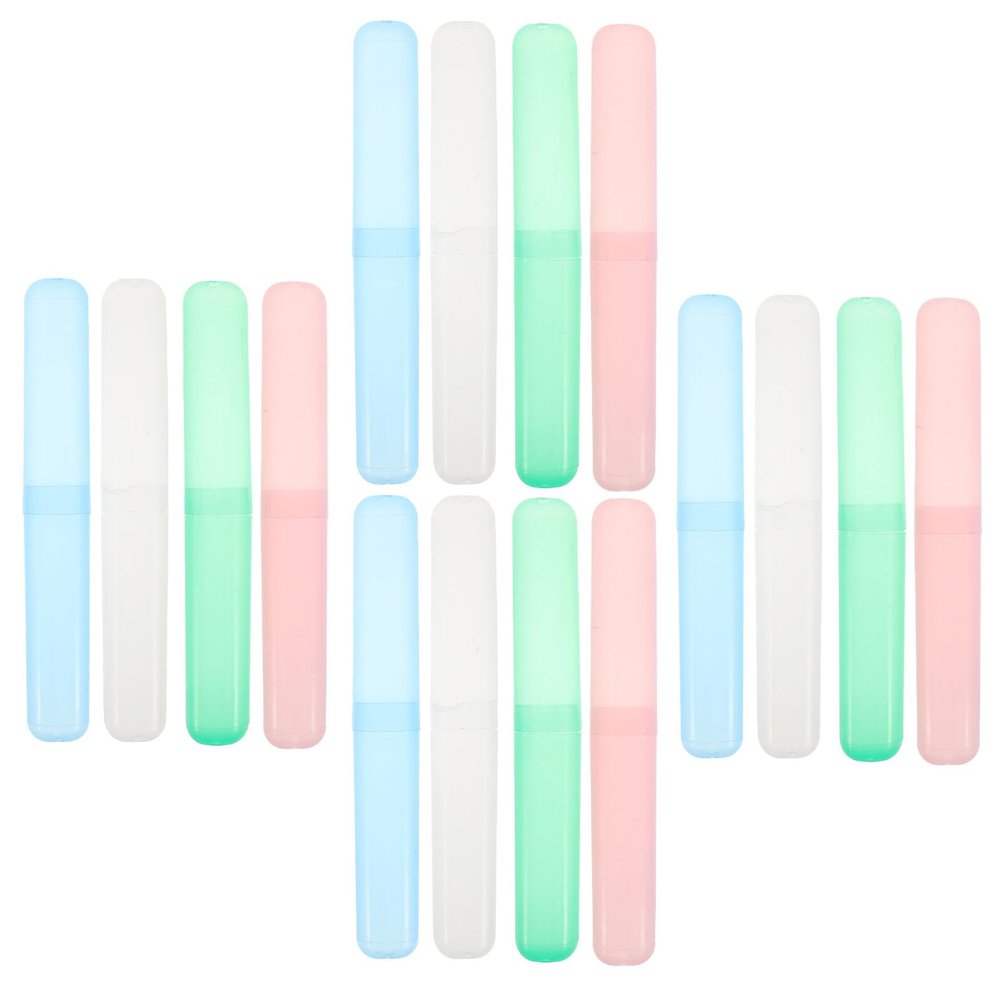 Alipis 16PCS Travel Toothbrush Box Portable Plastic Hard Case with Dustproof Lid for Camping Home School Business Trip Oral Hygiene Storage