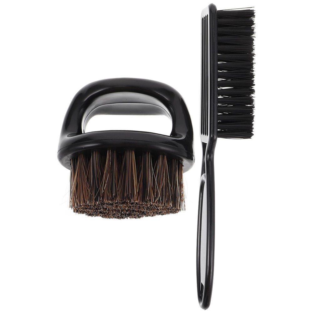 Sewroro Men's Beard Styling Brush Set Bristle Dusting Brush and Nylon Hair Neck Duster, Black Hair and Mustache Grooming Tools for Barber and Personal Use