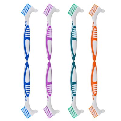 GLEAVI 8pcs Denture Brush Double-Sided Soft Nylon Heads Deep Cleaning for False Teeth Aligner Care Ergonomic Grip Oral Appliance Brush for Seniors Home Travel