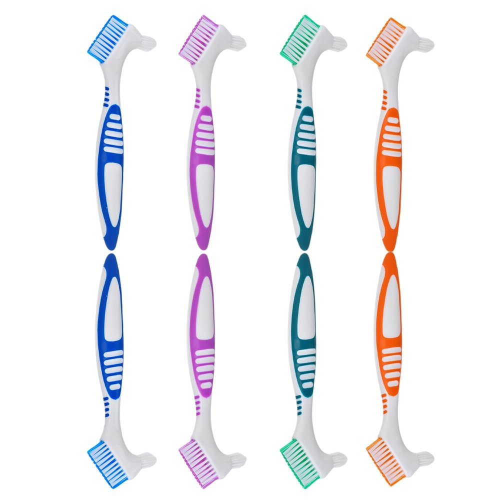 GLEAVI 8pcs Denture Brush Double-Sided Soft Nylon Heads Deep Cleaning for False Teeth Aligner Care Ergonomic Grip Oral Appliance Brush for Seniors Home Travel