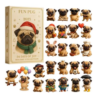 Fun Pug Advent 2025 Christmas 24 Days 2D Acrylic Dog Seasonal Decoration