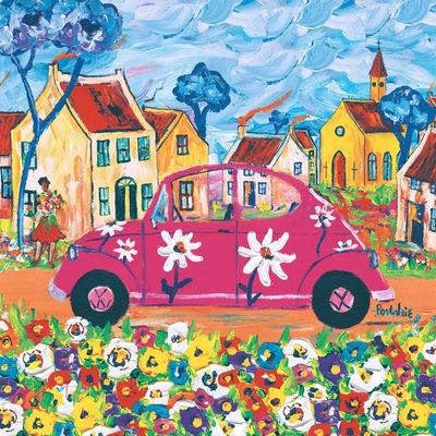20 Napkins Portchie Pink Car on Flower Street Table Decoration Paper Napkins Autumn with Motif Also for Decoupage and Decoupage 33 x 33 cm