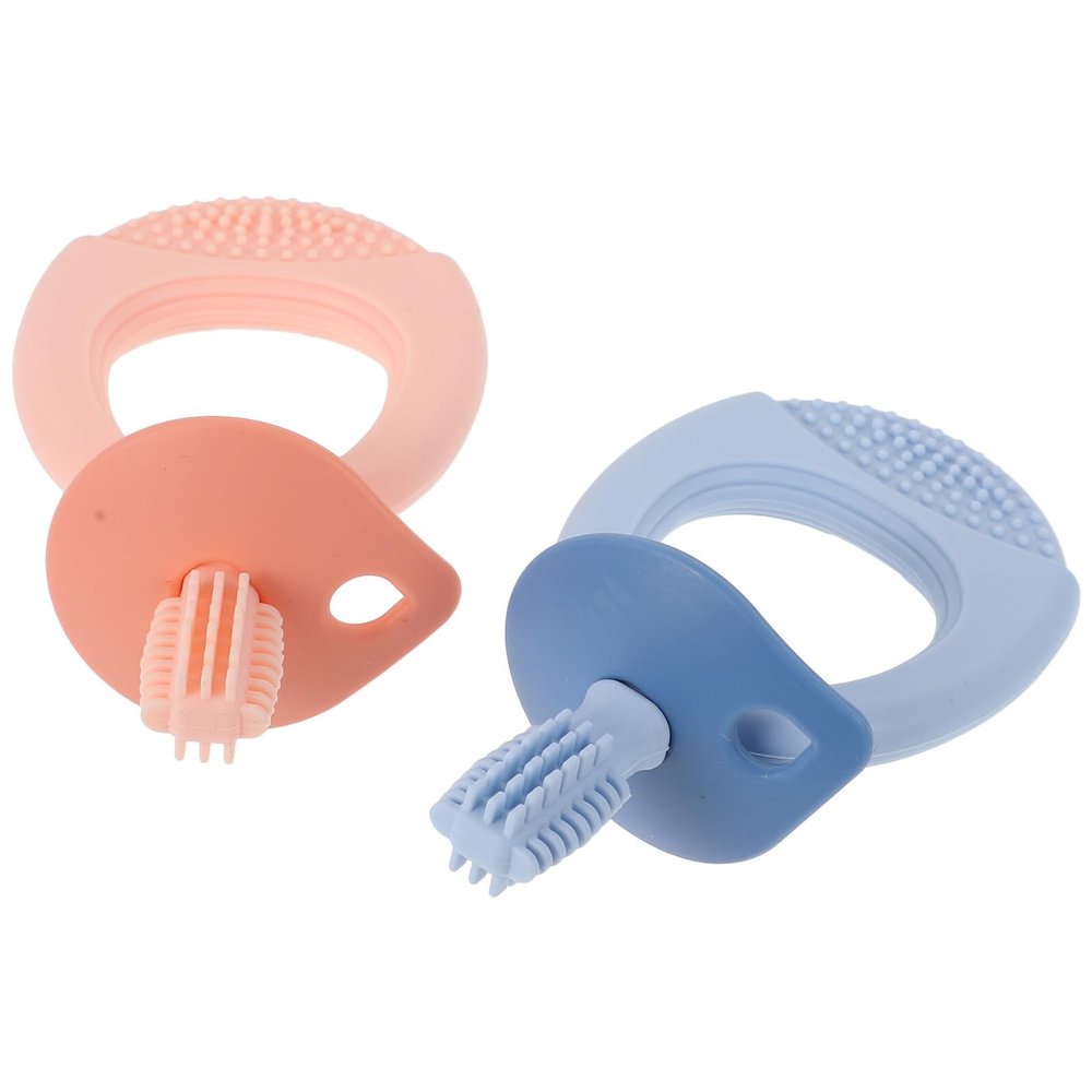 Abaodam 2 Pcs Silicone Toothbrushes Soft Bristle Training Toothbrushes Storage Box, Cartoon Silicone Molar Chewing for Oral Cleaning and Gum Care