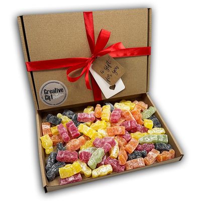 Jelly Babies Sweets Gift Box Hamper For Any Occasion (Kraft Box, Red Ribbon)