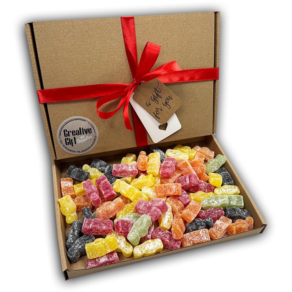Jelly Babies Sweets Gift Box Hamper For Any Occasion (Kraft Box, Red Ribbon)