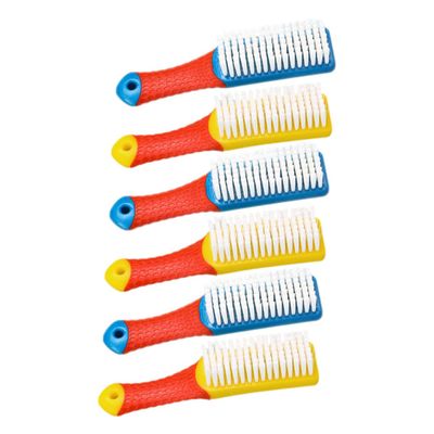 TEHAUX 6pcs Shoe Cleaning Brush Set Hard Bristles, Sturdy Plastic Scrub Brushes for Laundry and Shoes, Multi-Purpose Cleaning Tool for Household Use, Blue and Yellow Handles