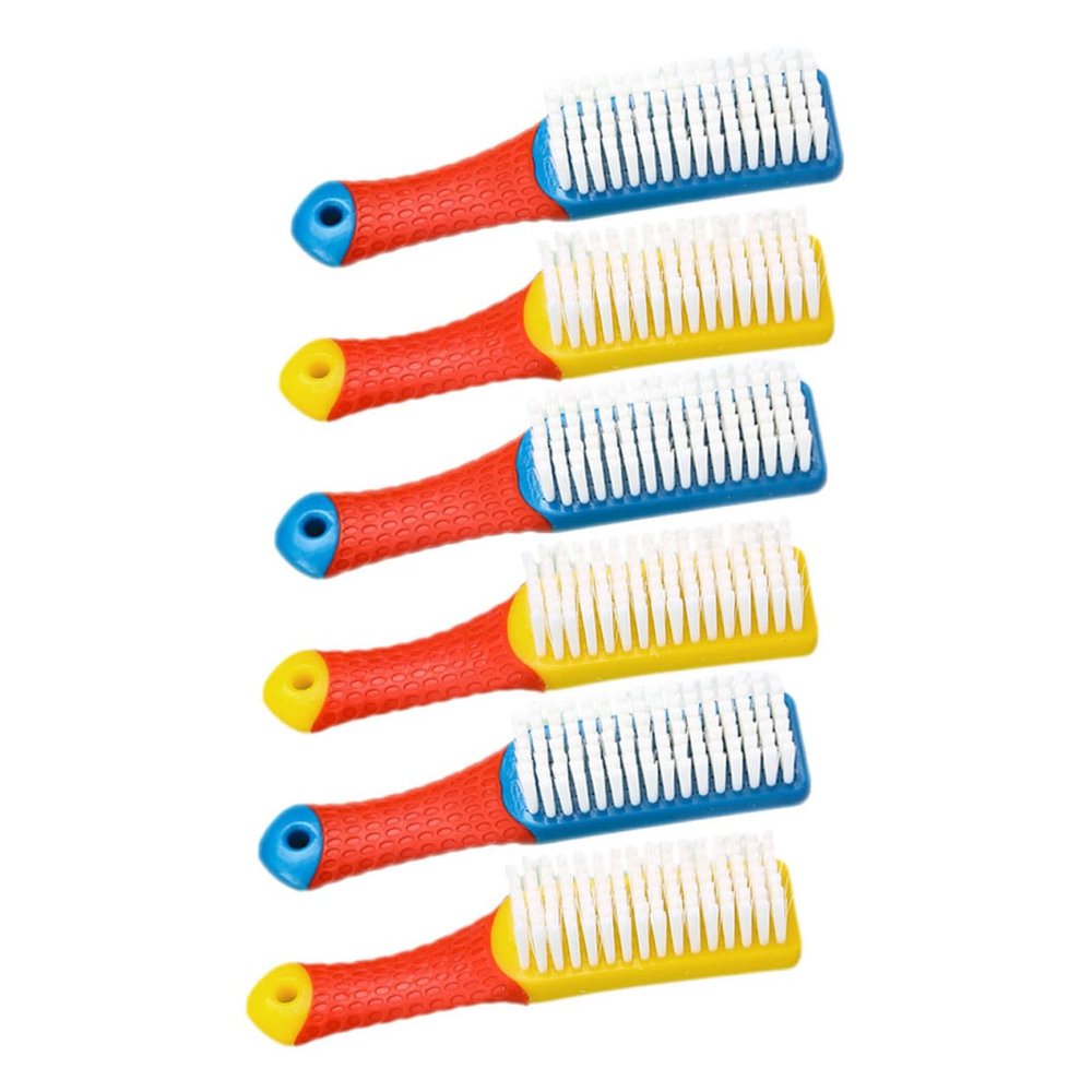 TEHAUX 6pcs Shoe Cleaning Brush Set Hard Bristles, Sturdy Plastic Scrub Brushes for Laundry and Shoes, Multi-Purpose Cleaning Tool for Household Use, Blue and Yellow Handles