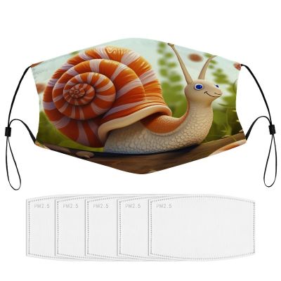 BVKWNTSA Reusable Respirator Face Mask with Filter - Cute Snail Printed Breathable Cotton Dust/Paint Safety Cover, Adjustable Ear Straps & Nose Wire