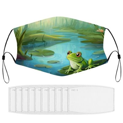 BVKWNTSA Reusable Respirator Face Mask with Filter - Frog in A Pond_77199281 Printed Breathable Cotton Dust/Paint Safety Cover, Adjustable Ear Straps & Nose Wire