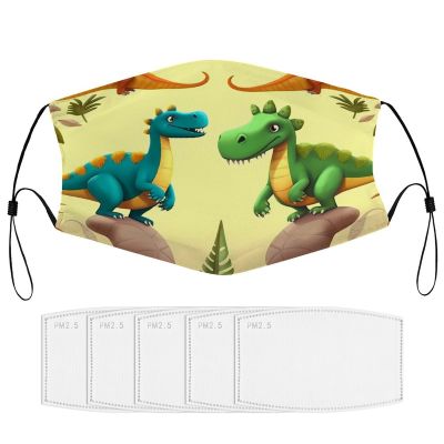 BVKWNTSA Reusable Respirator Face Mask with Filter - Cute Cartoon Dinosaurs Printed Breathable Cotton Dust/Paint Safety Cover, Adjustable Ear Straps & Nose Wire