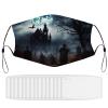 BVKWNTSA Reusable Respirator Face Mask with Filter - Gothic Happy Halloween Printed Breathable Cotton Dust/Paint Safety Cover, Adjustable Ear Straps & Nose Wire