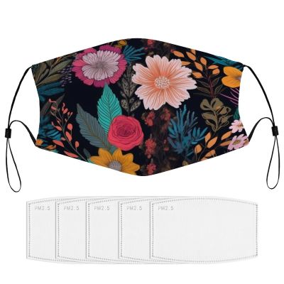BVKWNTSA Reusable Respirator Face Mask with Filter - Colorful Boho Floral Printed Breathable Cotton Dust/Paint Safety Cover, Adjustable Ear Straps & Nose Wire