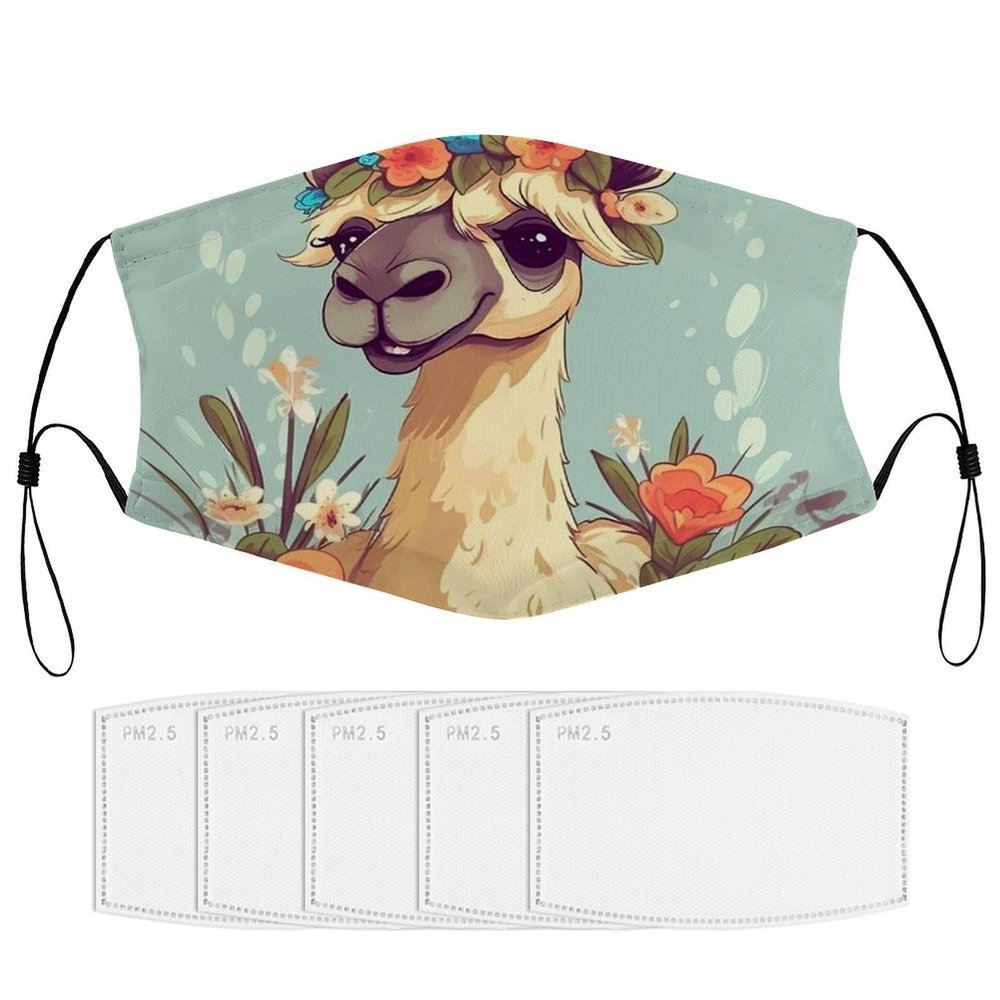 BVKWNTSA Reusable Respirator Face Mask with Filter - Cartoon Camel Flower Printed Breathable Cotton Dust/Paint Safety Cover, Adjustable Ear Straps & Nose Wire