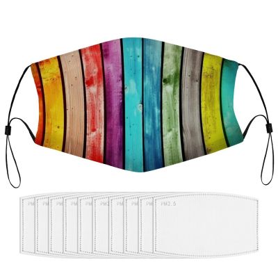 BVKWNTSA Reusable Respirator Face Mask with Filter - Colorful Wooden Boards Printed Breathable Cotton Dust/Paint Safety Cover, Adjustable Ear Straps & Nose Wire