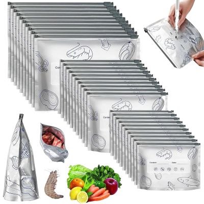 30Pcs Reusable Aluminum Foil Sealable Storage Bags, Stand Up Foil Sealable Freezer Bags with Label and Zip Lock, Aluminum Foil Bags for Food, Vegetable, Fruit, Meat, Bread (S+M+L)
