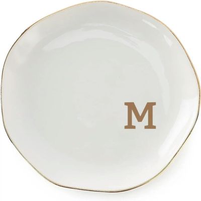 QXDZSW Initials Ring Dish Jewery Tray with A-Z Gifts Wedding Engagement Women Friends sister Ceramic White