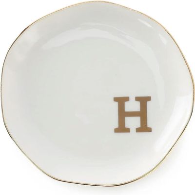 QXDZSW Initials Ring Dish Jewery Tray with A-Z Gifts Wedding Engagement Women Friends sister Ceramic White