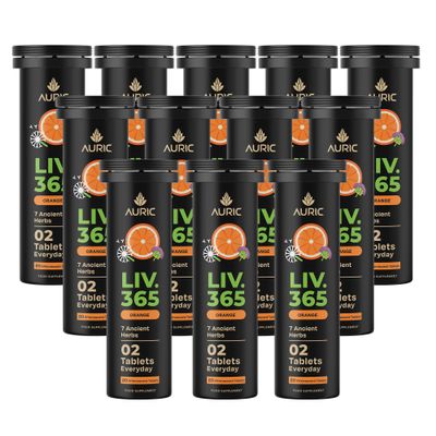 Auric Liver Detox Supplement 240 Tablets Orange Flavour Effervescent Fizzy Water with 10 Ayurvedic Herbs Drop, Dissolve, Fizz, Drink